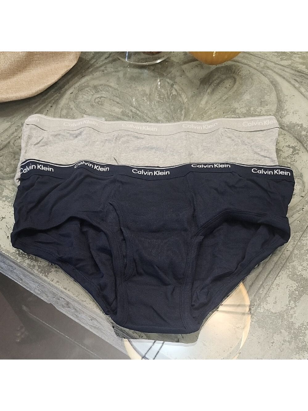 Calvin Klein Men's Cotton Underwear - Navy and Gray Hip Briefs XL New
